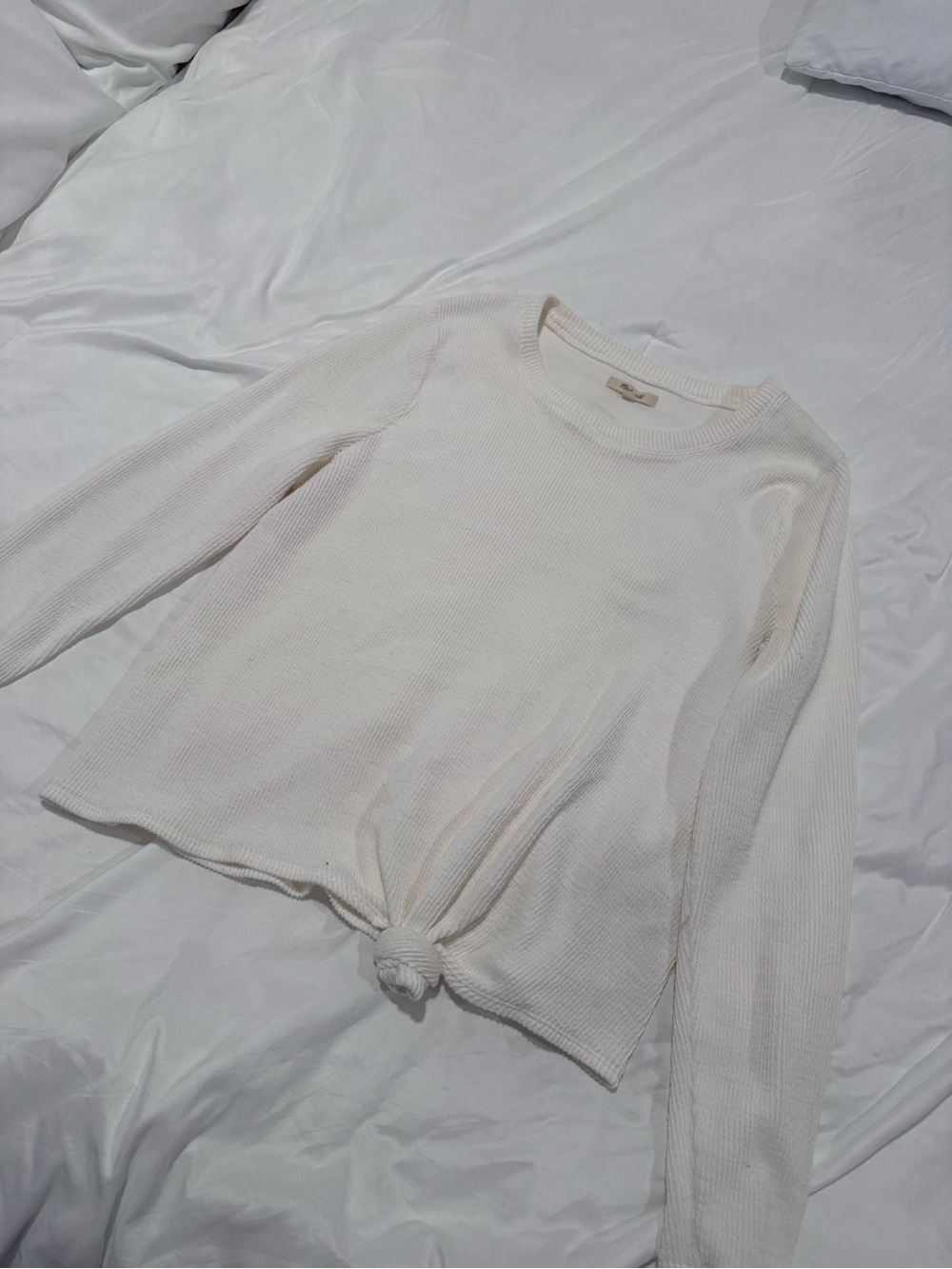 Madewell Cream Long-Sleeve Knit Top with Front Tie